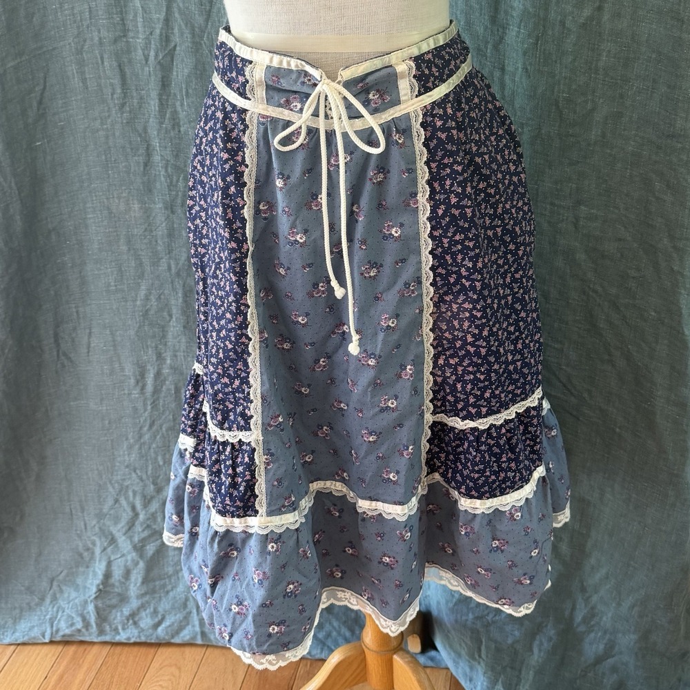 Vintage 70s Jessica's Gunnies XS Prairie Skirt Floral Lace Cottagecore Boho